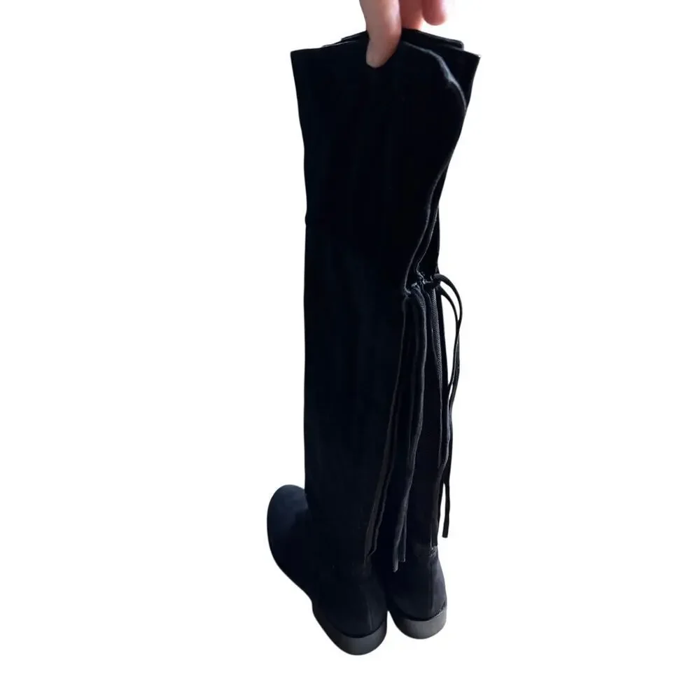 Boden Black Suede Over the Knee High Boots Lace Back 8M Y2k